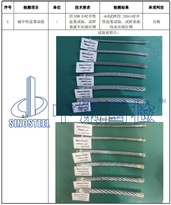 鋼絲繩鹽霧試驗項目結果