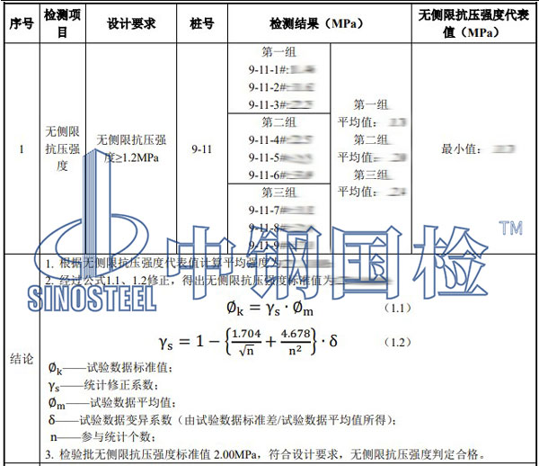 水泥攪拌樁檢測部分結(jié)果